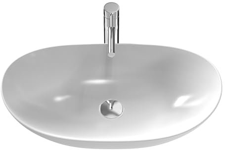 EMKE Lavabo Oval 61,5 × 36 × 15,5 cm, Lavabo de Cerámica para Baño y WC Invitados, Mini Lavabo Pequeño, Blanco