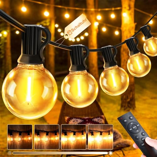 JEYMORKEY Lichterkette Led Außen Strom Outdoor - 15M G40 Glühbirnen Garten Beleuchtung Balkon Lichterketten Aussen IP44 Wetterfest Pavillon String Lights mit Fernbedienung Aussenlichterkette