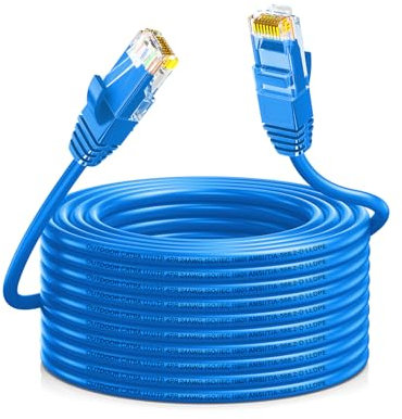 Qiuean Cavo Ethernet Cat 6a 20 metri, esterno Interno impermeabile Direct Burial LLDPE, 24 AWG 10 Gbps 500 MHz ad alta velocità Cavo Internet,Gigabit blu Ethernet per Router PC