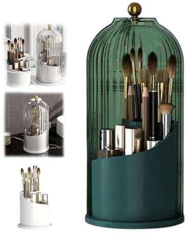 Verdeckter Zahnbürstenhalter, 360° drehbar, Badezimmer, wasserdicht, staubdicht, Zahnbürstenhalter, mit Schiebedeckel, Make-up-Pinselhalter, Organizer, Zahnbürstenhalter mit Abdeckung (grün)