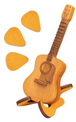 Harilla Holz-Gitarren-Plektrum-Box, Mini-Aufbewahrungsbox, kreativ, graviertes Holz-Plektrum-Etui mit Gitarren-Picks für Musiker-Liebhaber, Geschenk, Bass