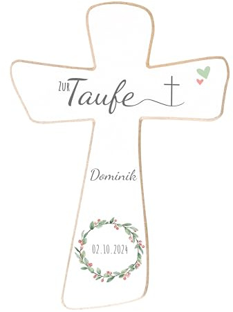 Holzura Personalisiertes Taufkreuz aus Holz, Individuelles Taufe Geschenk für Jungen & Mädchen, Kommunion, Firmung oder Kinderzimmer Dekoration