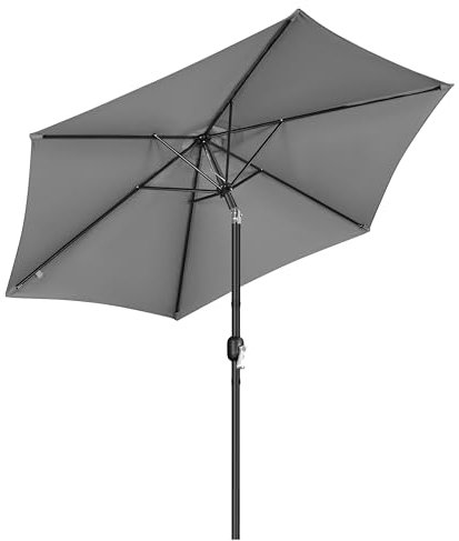 Abician Parasol de Jardin Pliable Démontable, Ø 270 cm, Protection UV, avec Toile Inclinable, Manivelle, 6 Baleines, pour Extérieur Terrasse Patio Plage Piscine Balcon, Gris