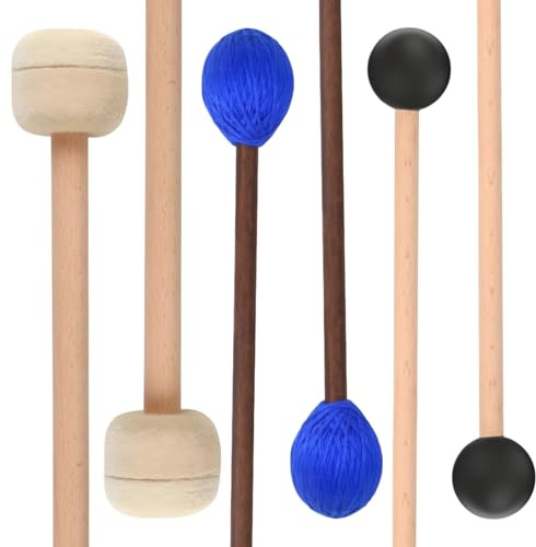 6-Piece Xylophone And Marimba Mallets Set With Rubber And Wool Heads, Wooden Handles For Percussion Performance