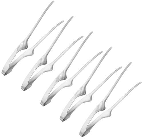 M METERXITY 5 Pcs Korean and Japanese BBQ Tongs 9.5 Inch Barbecue Tongs 430 Stainless Steel Kitchen Self-Standing Grill Non-Slip for Grill/Salad/Camping/Cooking[Silver]