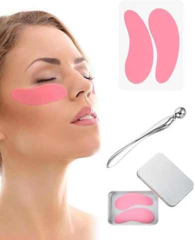 WUNZILO 1 Paia Patch Occhi Riutilizzabili, Silicone Cuscinetti in Gel per Gli Occhi Maschera Sotto Gli Occhi Rughe e Rughe Sottili con Applicatore di Crema per Gli Occhi e Custodia in Latta (Rosa)