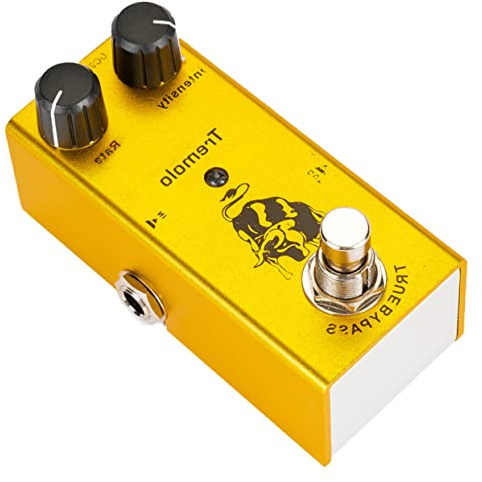 TOYANDONA Pedale Tremolo True Bypass per Minimizzare la Perdita di Tono Design Unico in Lega Gialla, Circuito a Tubo Fotoelettrico per Chitarra