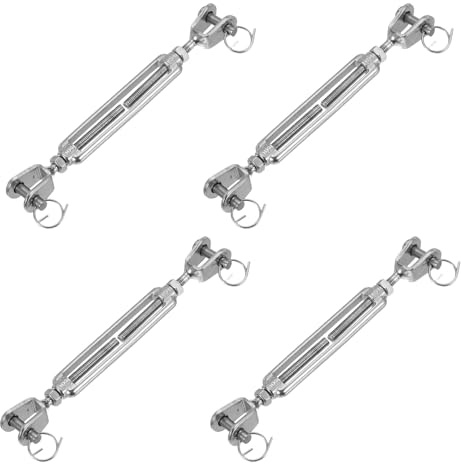 sourcing map 4Pcs M5(3/16) Jaw and Jaw Turnbuckles Wire Rope Tension, 304 Stainless Steel Turnbuckle Adjustable Cable Tensioner for Shade Sail, Clothesline, 660 lbs Working Load Limit