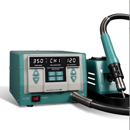Adjustable Temperature Soldering Station with Hot Air Gun, 120 Levels Air Volume & 212-932°F Range, 3 Programmable Settings & 4 Memory Channels for Precision Electronics Work