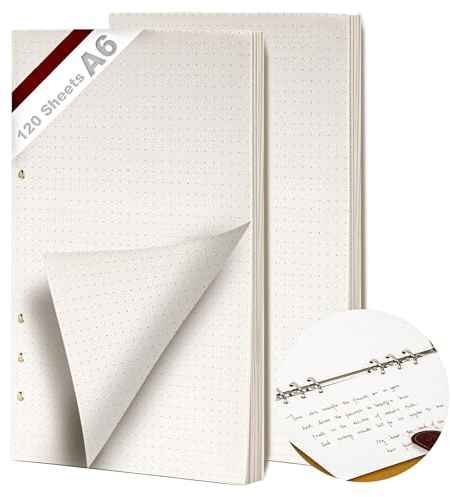KINETOX Confezione da 2 di riempimento a punti A6 120 fogli di riempimento a punti A6 per raccoglitore ad anelli a 6 anelli carta di ricambio per organizer inserti per planner quaderni diari