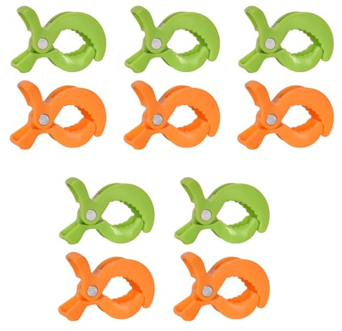 10 Piezas Pinzas Carro Bebe, Pinzas para Cochecito, Clips Ganchos de Cochecito, Universal, Plastico, Clip de Mantas, para Fijar Muselinas Juguetes Mantas Bolsas Cochecito, Verde + Naranja
