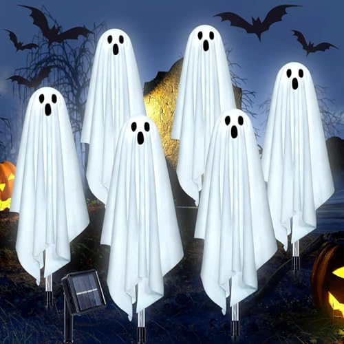 Fohil Halloween Lampe Solaire Exterieure, Lot de 6 LED Lumières de Fantômes, Décorations d'halloween, Étanches Lumières Halloween Décoration pour Extérieur, Tombe, Jardin, Terrasse, Chemins