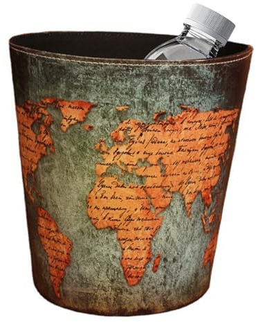 POPETPOP Poubelle De Rangement Rétro En Cuir Pu Et Carton, Corbeille à Papier Vintage Sans Couvercle, Conteneur à Déchets Ménagers Pour Salon, Bureau Cuisine