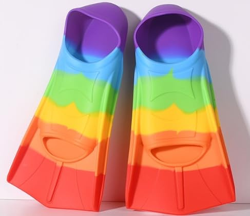 Schwimmflossen Kinder, Silikon Schnorchelflossen Kurz Kurze Flossen Kinder Kurze Trainingsflossen Kinderflossen Kurzschwimmflossen für Jungen Mädchen zum Schwimmen Tauchen (Regenbogen, XXS(27-29))