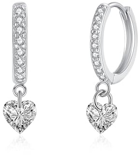 Glintara Örhängen silver 925 hängande, kreolskt silver 925 med vattendroppar/rektangel/blad/stjärna/hjärta/rund/kvadrat hängande zirkon, allergivänliga örhängen, hängande lätta hängande örhängen för