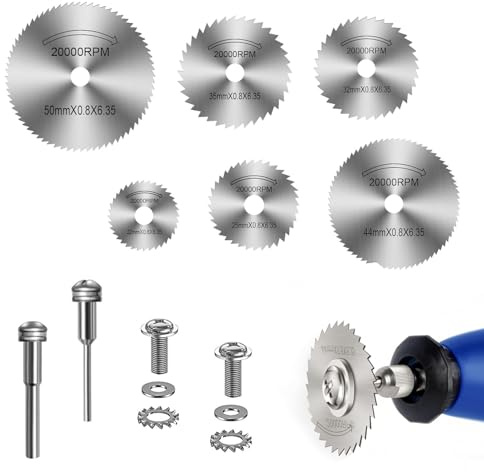 Juego de 7 hojas de sierra circular, 6 discos de sierra HSS de alta velocidad + vástago corto, pequeñas cuchillas de acero para taladro, mini hoja de sierra circular de madera, plástico, metal