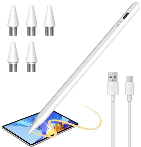 Lápiz óptico universal para tablet compatible con iPhone/Samsung/Huawei/Xiaomi - Plumas para pantallas táctiles con 4 puntas de repuesto de rechazo de palma, sensibilidad a la inclinación