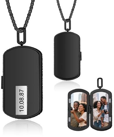 kaululu Collana Personalizzata da Uomo con Foto e Testo, Medaglione in Acciaio Inossidabile per Papà, Regalo per Festa del Papà (Nero)