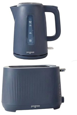Progress Mellow Kitchen Set – 1.7L 3000W Rapid Boil Kettle with Strix Controller, 360° Base & Safety Protection, plus 2-Slice 750W Toaster with 7 Browning Controls, Defrost, Reheat & Cancel, Blue