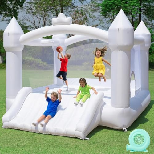 Castillo Hinchable Blanco para Niños con Soplador para Exterior o Interior