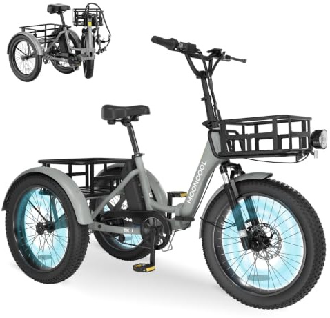 MOONCOOL Elektro Dreirad Erwachsene, 20 Klappbares E-Trike mit Großen Körben, 36V 20Ah Akku & 250W Motor (45Nm), Fatbike E-Bike Herren Damen bis 204kg, 3 Fahrmodi (Schiefergrau)