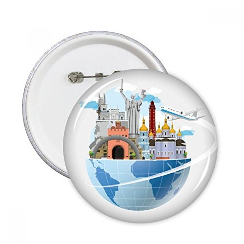 DIYthinker Landmark Global Travel Reise Ukraine Flugzeug Runde Stifte Abzeichen-Knopf Kleidung Dekoration Geschenk 5Pcs XXL Mehrfarbig