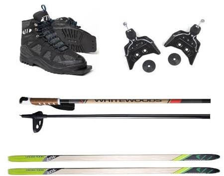 Whitewoods Adult 75mm 3-Pin Cross Country Ski Package, 207cm - Skis, Boots, Bindings, Poles (44, 180 lbs. & Up)
