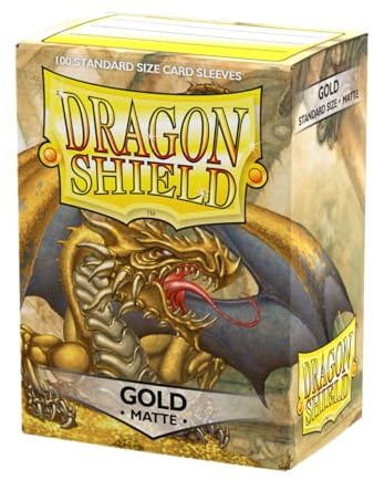 Dragon Shield | Standard Size Card Matte Sleeves | 100 CT - Smooth & Tough Premium TCG Sleeves | Compatible with Pokemon, Flesh & Blood, One Piece & Magic The Gathering | Gold - Matte