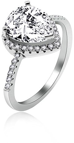 Uloveido 925 en Argent Sterling Forme de Larme CZ Halo Promise Ring Taille Poire créé Bague d'amitié en Pierre de Naissance pour Maman (Blanc, Taille 62.1) JZ116