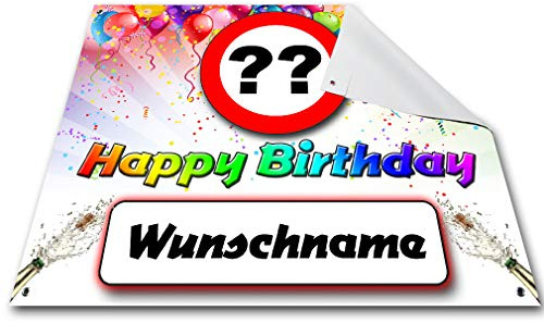 SHIRT-TO-GO Geburtstagsbanner Individuell mit Namen und Jahreszahl zum 30. 40. 50. 60. 70. Geburtstag 1,30m x 1m PVC Banner auch für außen