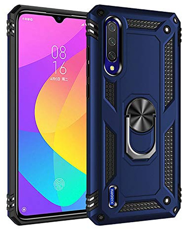 BestST Funda para Xiaomi Mi CC9E / A3 + HD Protector de Pantalla,con Anillo Soporte, Robusta Carcasa Híbrida TPU PC de Doble Capa Anti-arañazos Caso para Xiaomi Mi CC9E / A3,Azul
