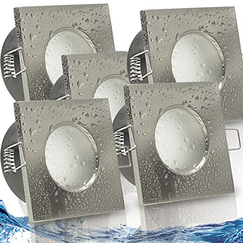trendlights24 V2 IP65 LED Bad Einbaustrahler flach 5W dimmbar 230V 5er Set | Edelstahl Optik, eckig, Einbautiefe 35 mm, Neutralweiß, 4000k, 110°, Decken Einbauspots, Feuchtraum, außen, LED austauschbar