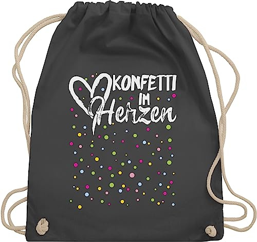 Turnbeutel Rucksack - & Fasching - Taschen - Konfetti im Herzen Karneval I - Unisize - Dunkelgrau - tasche für wurfmaterial karnevalsbeutel faschings herz beutel rot karnevalstasche karnevals