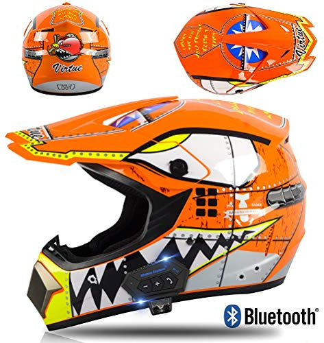 MTTKTTBD Bluetooth Motocross Helm mit Brille Handschuhe Maske Motorrad Crosshelm Off Road Helm Motorradhelm Integralhelme Schutzhelm Kit für Dirt Bike ATV Downhill MTB Sicherheit Schutz