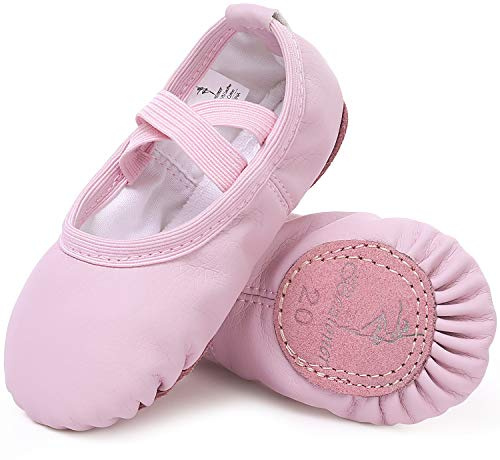 Ballettschuhe aus Leder Ballettschläppchen Tanzschuhe Gymnastikschuh mit Geteilte Ledersohle für Kinder Damen