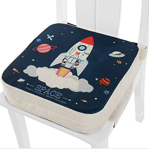 Kinder Sitzkissen Sitzerhöhung Stuhl, Fansu Baby Tragbar Sitzkissen Cartoon Quadratische Verstellbar Zerlegbar Kleinkinder Esszimmerstuhl ErhöHen Pad Esszimmer Boostersitze (40x40x10cm,Raumschiff)