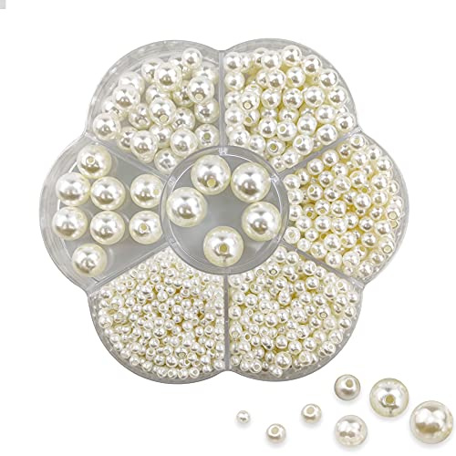 Dreamark 1150 Stück Creme Perlen Set, 3/4/5/6/8/10/12mm Weiße Runde Perlen zum Auffädeln Ketten Selber Machen Set Perle für Armbänder, Ohrringe, Halskette, Schmuck und Kleidung Dekorieren