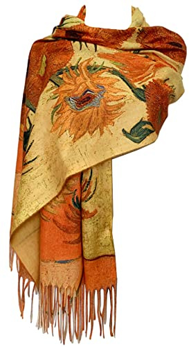 GFM® Sciarpa scialle in misto lana e cashmere, stampa artistica per autunno e inverno (PWSHL), Pwshl-van Gogh Girasoli, L