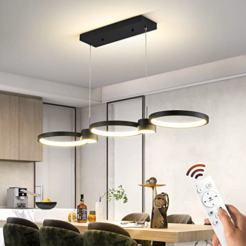 54W Dimmable Modern LED Chandelier Light with Remote Control, Modern LED Pendant Light Fixture Over Kitchen Table, Color changeable 3000-6000K Hanging Ceiling Light for Dining Room Kitchen Island