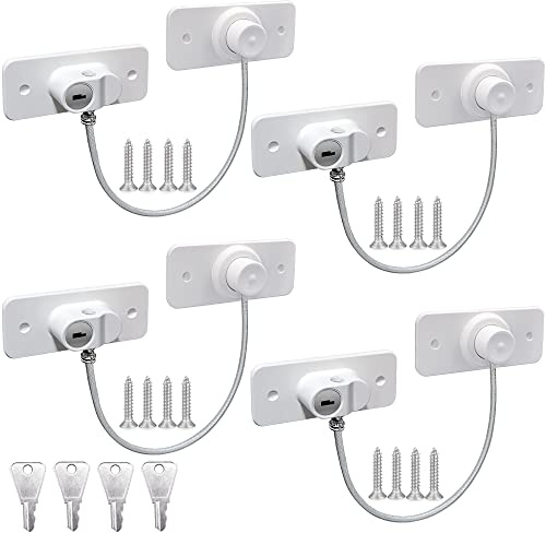 Lot de 4 entrebâilleurs de fenêtre pour fenêtres en UPVC, verrous de sécurité avec câble à clé, serrure de porte, réfrigérateur, placard pour enfants, perceuses/autocollants