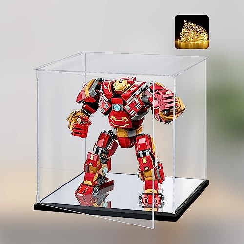 Naconmlet Transparente Acryl Vitrine mit Spiegelboden und LED-Licht | Staubdichter Schaukasten für Actionfiguren, Blind Boxes, Modelle und Sammlerstücke (15x15x15cm)