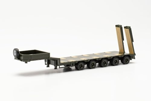 Herpa LKW Modell Goldhofer Semitiefladeauflieger mit abgeschrägtem Heck und Auffahrrampen, 5a, Miniatur im Maßstab 1:87, Sammlerstück, Made in Germany, Kunststoff