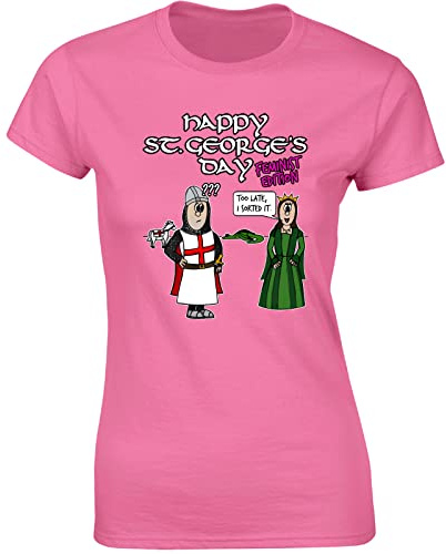 Happy St Georges Day Ladies T-Shirt England Warriors Funny Unisex Gift Womens Tshirt Printed Design Azalea - Large