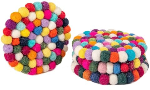 Eiyye Felt Coasters Set of 4 Handmade Wool Drink Coaster for Coffee Table, Boho Home Decor Round Absorbent Coasters for Cups & Mugs