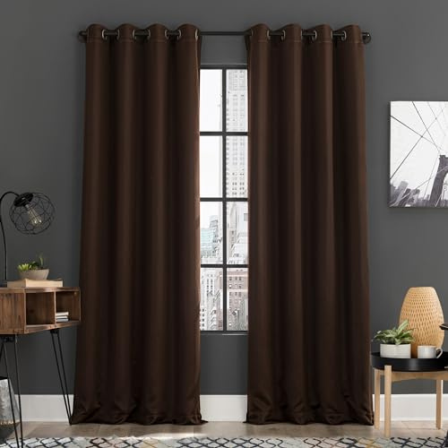 Sun Zero Soho 2-Pack Energy Saving Noise Reducing Blackout Grommet Curtain Panel Pair, Chocolate Brown, 54 W x 84 L (2 Panels)