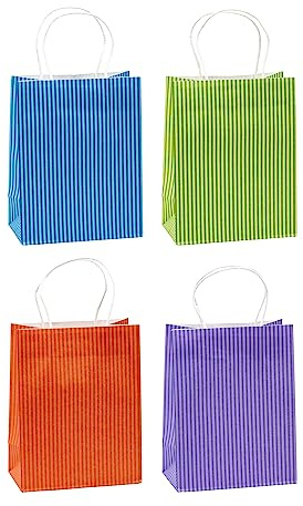 K3T Geschenktüten aus Kraftpapier STREIFEN, Größe: Mittel (HxBxT 23 x 18 x 10 cm), 12er Packung, Art. Nr. 88114