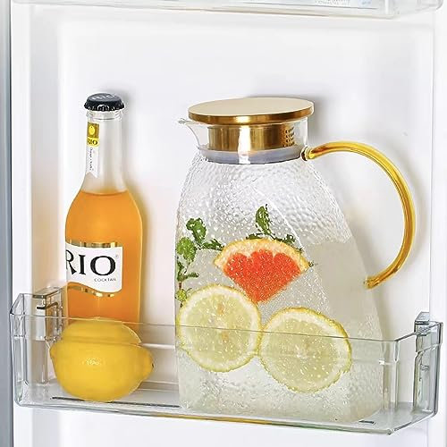 Accmuzzy Carafe en Verre avec Couvercle, Carafe Eau Verre 1.8L pour Boissons Chaudes ou Froides, Pichet pour Porte de Réfrigérateur