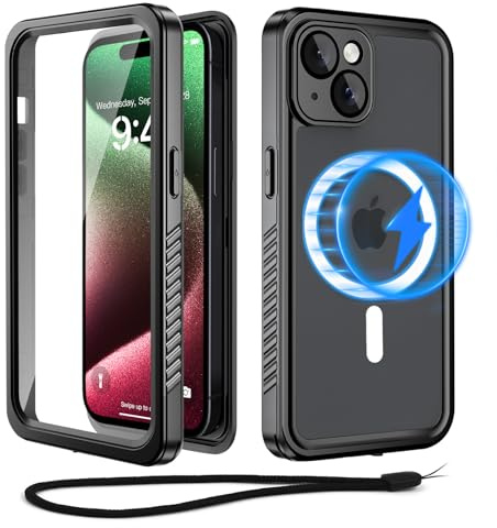 Beeasy für iPhone 15 Wasserdicht 360 Grad Hülle mit MagSafe 6,1, Schwarz | Outdoor Stoßfest Panzerhülle, Komplett Schutzhülle Case, Wasserfest Staubdicht Handyhülle mit Displayschutz & Kameraschutz