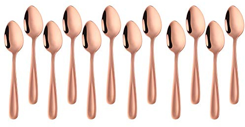 SBOMHS Teelöffel 12 stück aus Edelstahl Kaffeelöffel 13,5 CM kleine Löffel Espressolöffel Dessertlöffel Mini Teaspoons Metall Mokkalöffel (Roségold)
