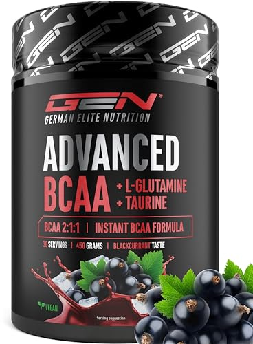BCAA Performance - 450 g de Poudre - BCAA Instantanés + L-Glutamine + Taurine - Délicieux & Super Soluble - Acides Aminés Végétaliens - Ratio 2:1:1 - (Cassis)